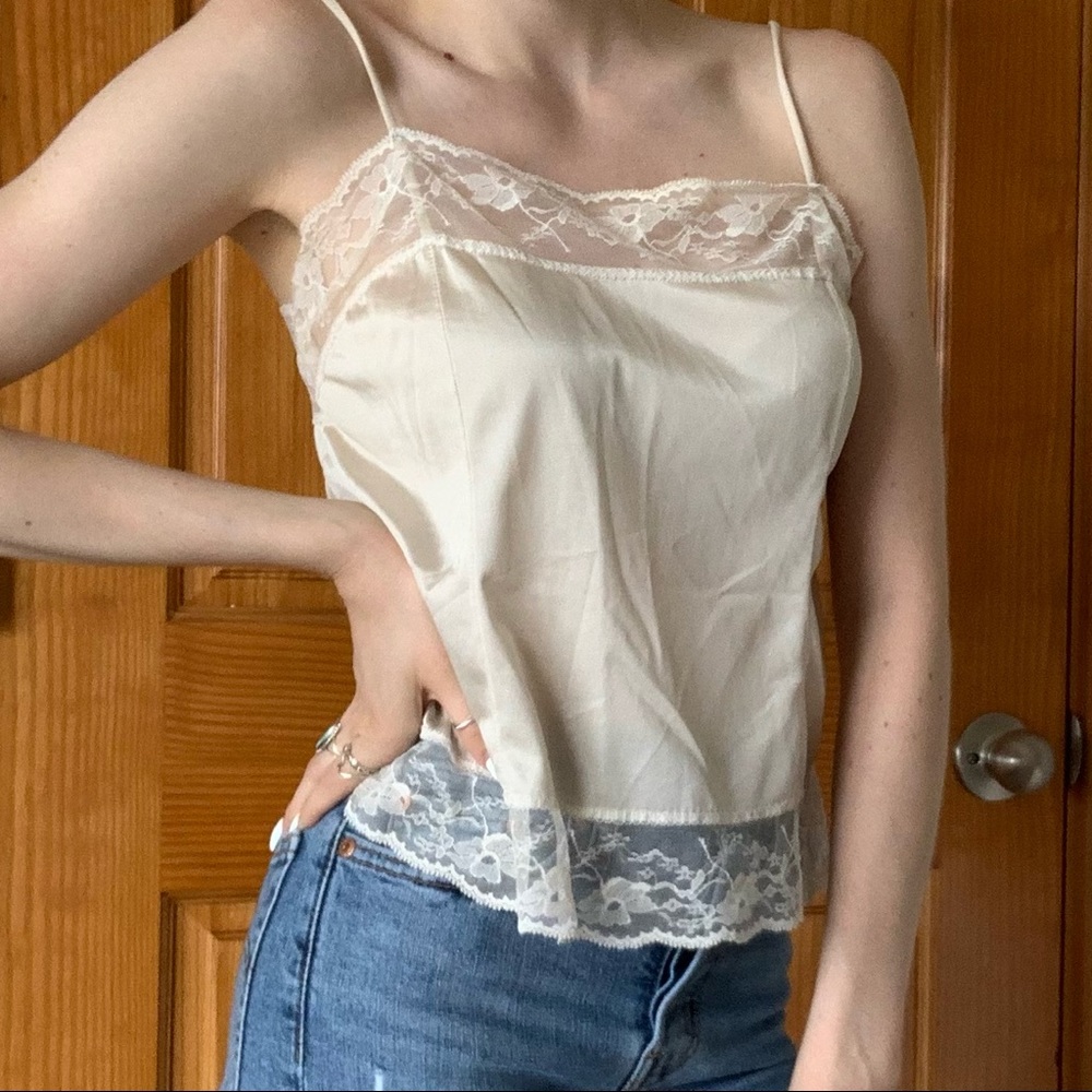 Vintage Cream Lace Silk Tank Top